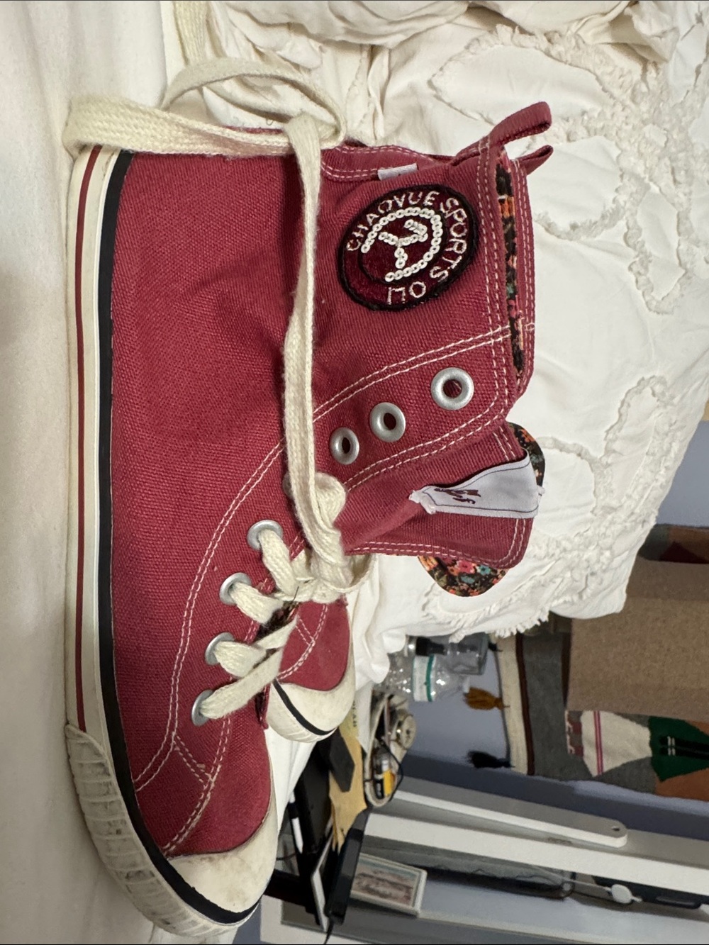 ZARA Red High-Top Canvas Sneakers with Lace-Up Closure